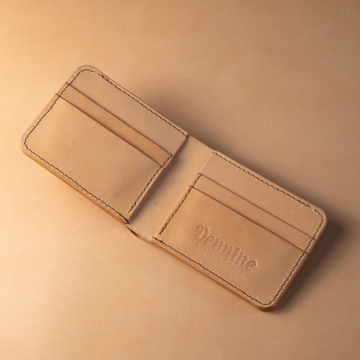 Classic Bifold Wallet / Crimson Red & Natural / Brown Polyester Thread