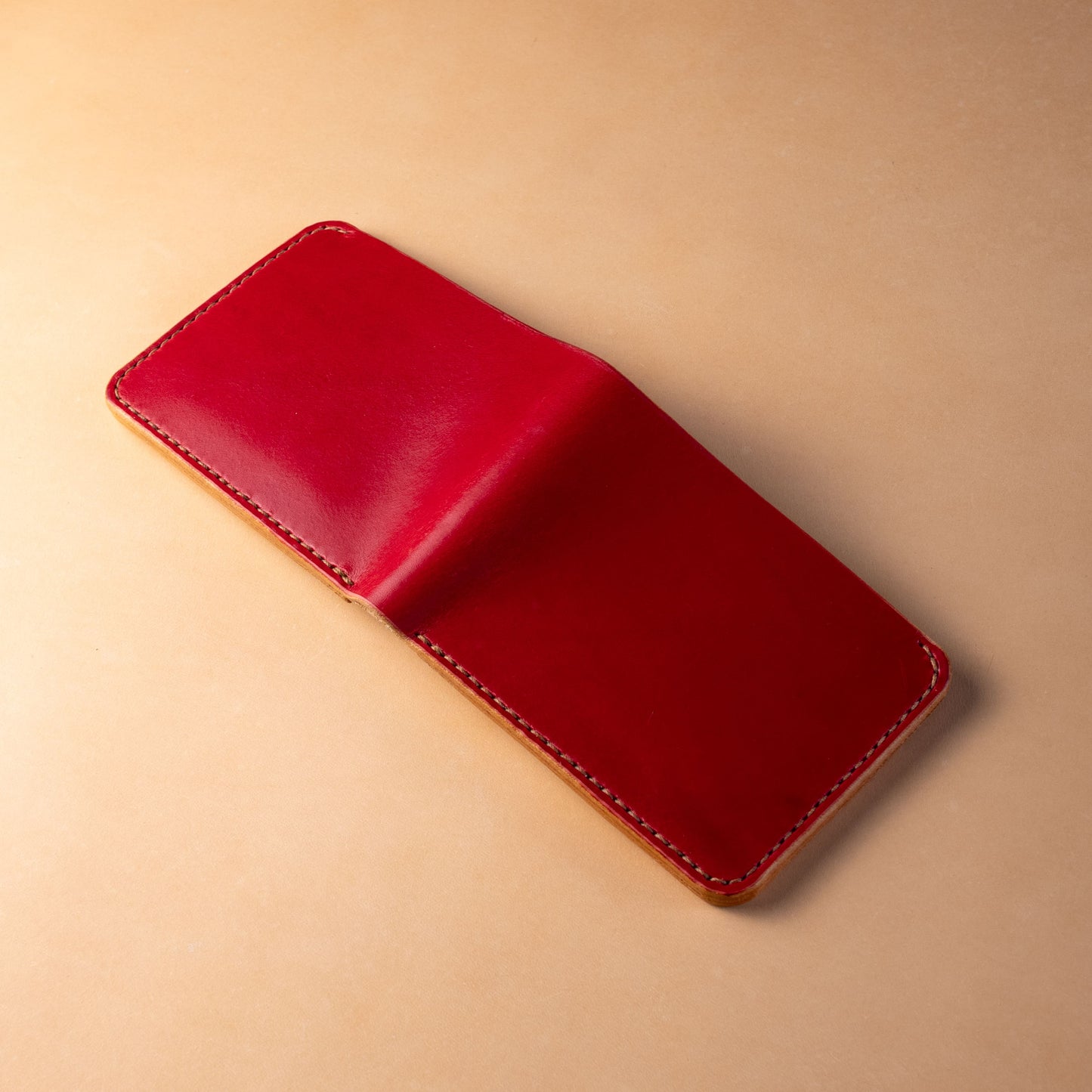 Classic Bifold Wallet / Crimson Red & Natural / Brown Polyester Thread