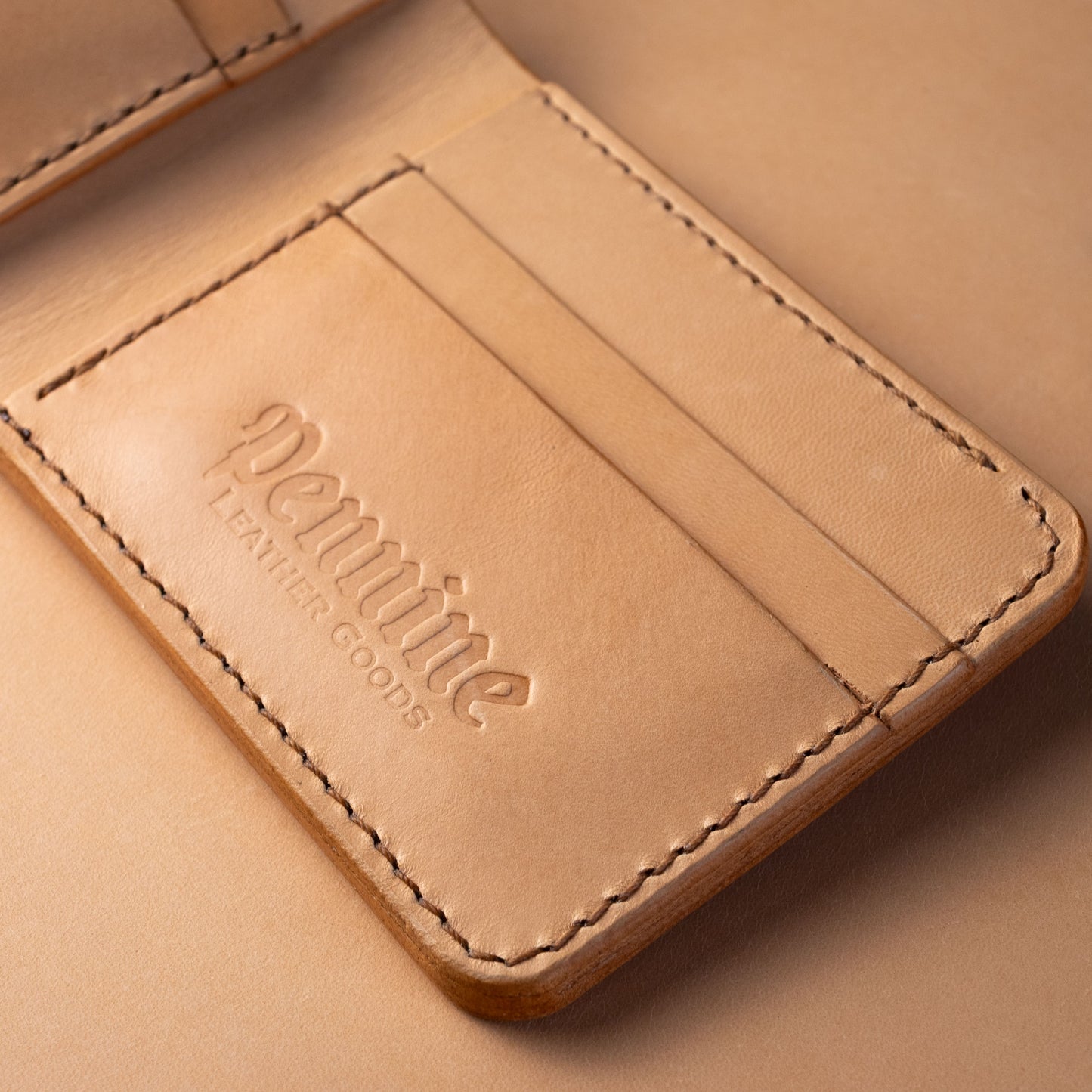 Classic Bifold Wallet / Crimson Red & Natural / Brown Polyester Thread