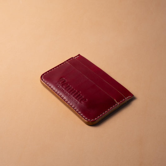 5 Pocket Card Holder / Crimson Red / White Polyester Thread / Maryam Horse Hide