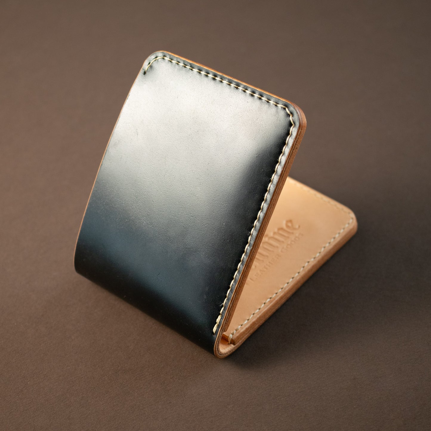 Classic Bifold Wallet / Shell Cordovan Black & Natural Veg Tan / Ivory Polyester Thread