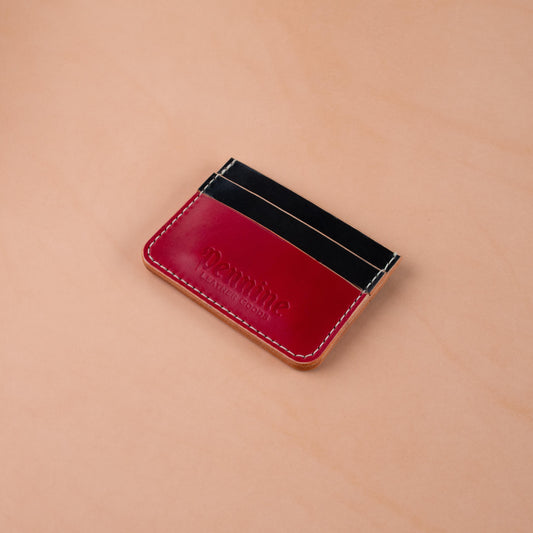 5 Pocket Card Holder / Crimson Red Black / Ivory Polyester Thread