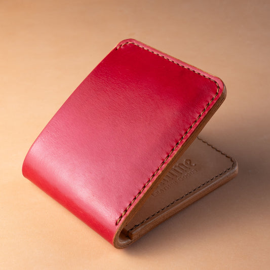 Classic Bifold Wallet / Crimson Red & Natural / Brown Polyester Thread